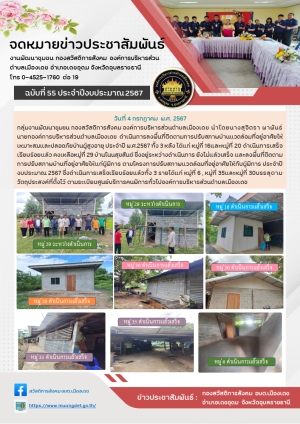 การลงพื้นที่ติดตามการปรับสภาพบ้านแวดล้อมที่อยู่อาศัยให้เหมาะสมและปลอดภัยบ้านผู้สูงอายุ ประจำปี พ.ศ.2567